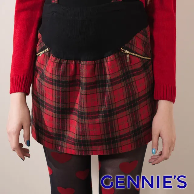【Gennies 奇妮】學院格紋吊帶短裙(紅G4408)