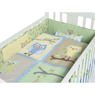 【L.A. Baby】貓頭鷹純棉八件組寢具（L）(淺綠色)