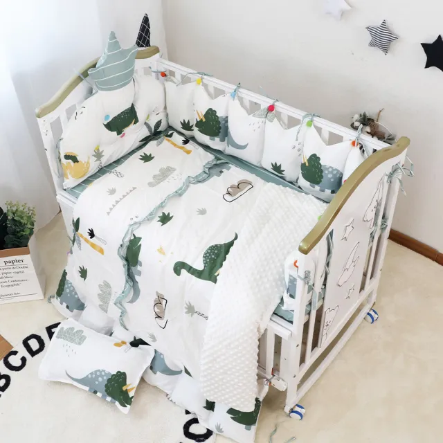 【HABABY】【環安】嬰兒床專用-四面床圍+床單(適用 長x寬120cmx65cm嬰兒床型  嬰兒床床包、嬰兒床床單)