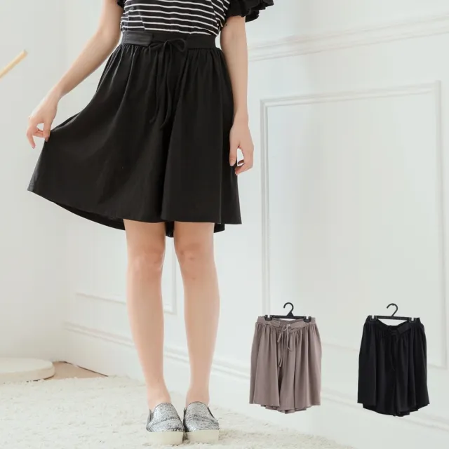 【衣心衣意中大尺碼】現貨MIT-鬆緊綁帶素色設計褲裙(黑-麻咖啡SE1B8040)