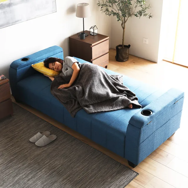 【H＆D 東稻家居】三段式調整收納機能沙發床/ 2色(三段角度 杯架設計)