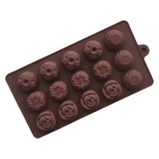 【kiret】矽膠 巧克力模具-綜合 4花型 15連果凍/冰塊模具/盒(玫瑰 茉莉 向日葵 雛菊4花型)