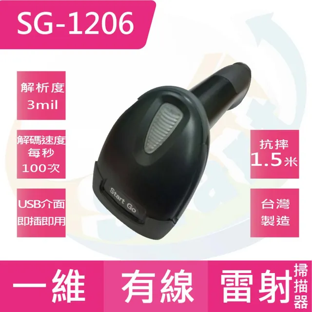 【Start GO 啟晟國際】SG-1206 一維有線條碼掃描器(台灣製造)
