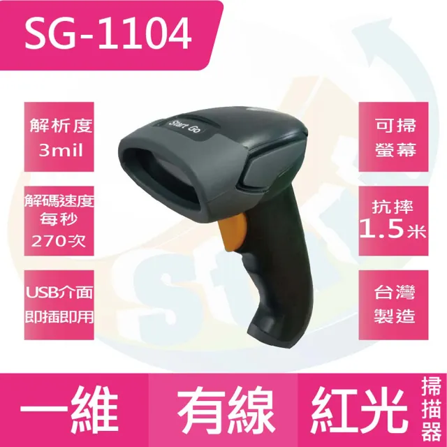 【Start GO 啟晟國際】SG-1104 一維有線條碼掃描器(支援螢幕掃描/台灣製造)