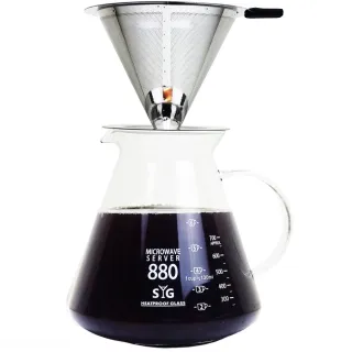 【咖啡沖泡組5】大號316不銹鋼濾杯x1+台玻880ml咖啡壺x1-玻璃把/泡咖啡/泡茶濾杯/手沖咖啡濾(2入組)