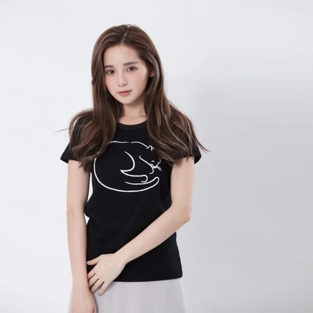 【so that’s me 好我】貓咪愛睡覺短袖蜜桃棉女Tee(合身版型蜜桃棉舒適手感)