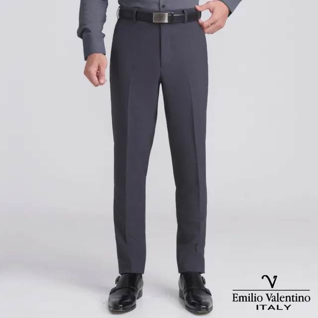 【Emilio Valentino 范倫提諾】修身彈性平面西裝褲(深灰)