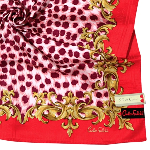 【Falchi】復古歐式燙金圖騰動物紋大絲巾(紫紅色)