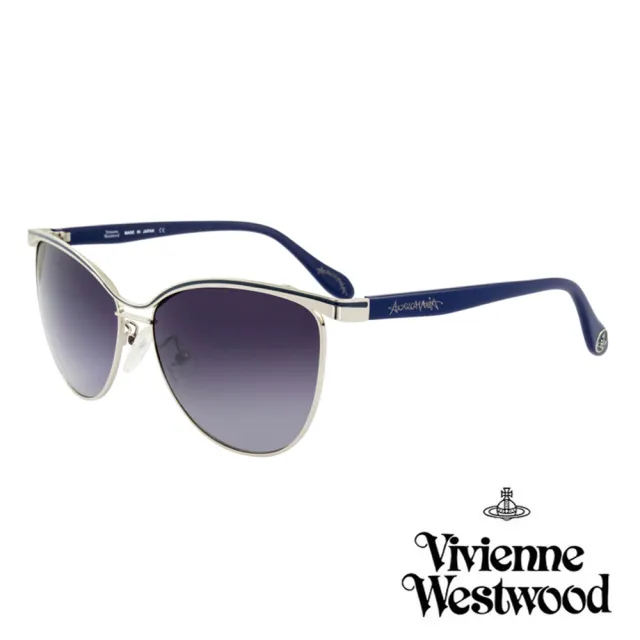 【Vivienne Westwood】英國薇薇安魏斯伍德時尚經典眉框水銀鏡面太陽眼鏡(銀/藍  AN762M03)