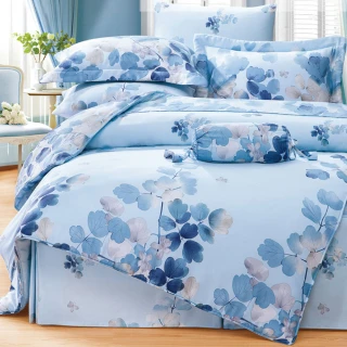 【貝兒居家寢飾生活館】100%天絲四件式兩用被床包組 卉影藍(雙人)