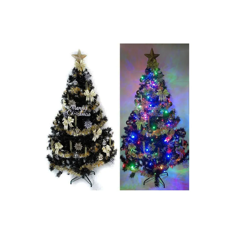 【摩達客】台灣製-8尺/8呎-240cm豪華黑色聖誕樹(含金銀色系配件組/含100燈LED燈彩光3串/附跳機控制器)