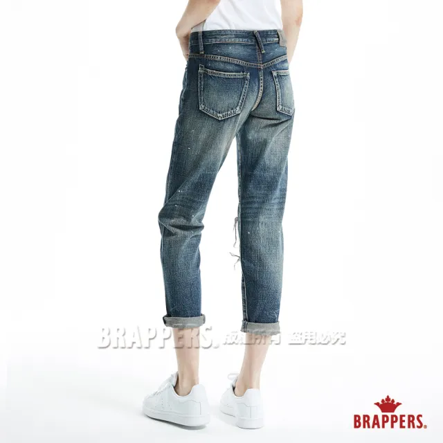 【BRAPPERS】女款 Boy Friend Jeans系列-大破補丁八分反摺褲(深藍)