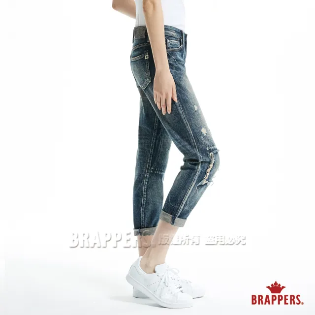 【BRAPPERS】女款 Boy Friend Jeans系列-大破補丁八分反摺褲(深藍)