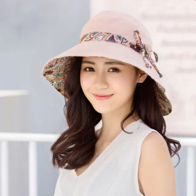 【幸福揚邑】愛心紋大帽檐抗UV防紫外線雙面配戴可摺疊遮陽帽(粉)