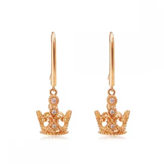 【點睛品】V&A 18K玫瑰金鑽石皇冠造型耳環