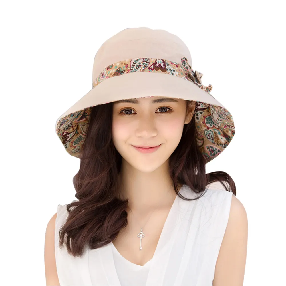 【幸福揚邑】愛心紋大帽檐抗UV防紫外線雙面配戴可摺疊遮陽帽(米)