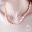 【City Diamond 引雅】買天然珍珠項鍊贈天然珍珠耳環-粉橘(氣質百搭)