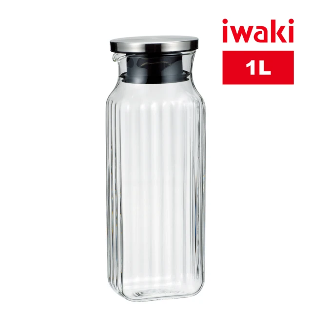 【iwaki】日本品牌不鏽鋼系列方形耐熱玻璃水壺(1000ml)