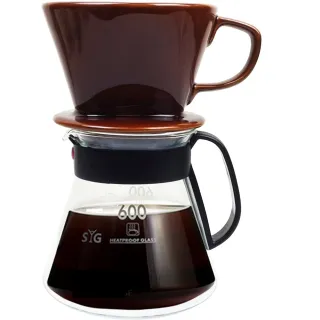 【咖啡沖泡組】大號陶瓷濾杯+台玻600ml咖啡-壺塑把/泡咖啡/泡茶濾杯/手沖咖啡濾器(2入隨機出貨)