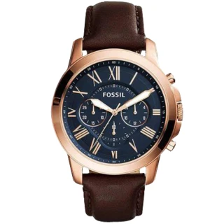 【FOSSIL】時尚三眼男錶 皮革錶帶 不鏽鋼錶殼 深灰色錶面 防水50米 計時功能(FS5068)