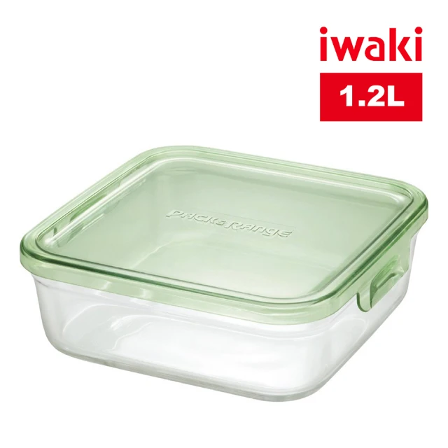 【iwaki】耐熱玻璃方形微波保鮮盒1.2L(綠色)