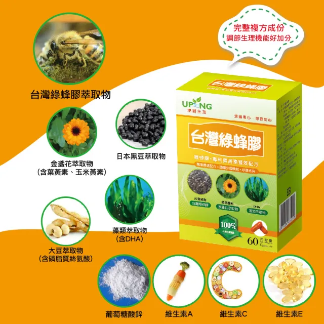 【湧鵬生技】台灣綠蜂膠買2送1組(台灣綠蜂膠葉黃素共180顆