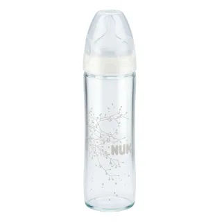 【NUK 官方直營】輕寬口徑玻璃奶瓶240ml-附1號中圓洞矽膠奶嘴0m+(顏色隨機出貨)