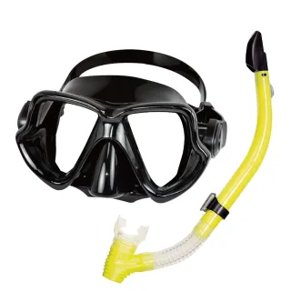 【AQUATEC】SN-200潛水呼吸管+MK-400 3D立體潛水面鏡 黑色矽膠 優惠組(潛水面鏡 潛水呼吸管)