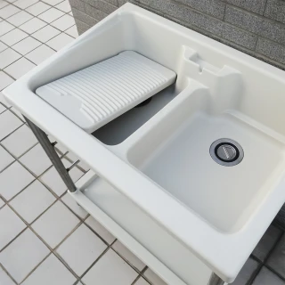 【Abis】日式穩固耐用ABS塑鋼雙槽式洗衣槽-不鏽鋼腳架(1入)