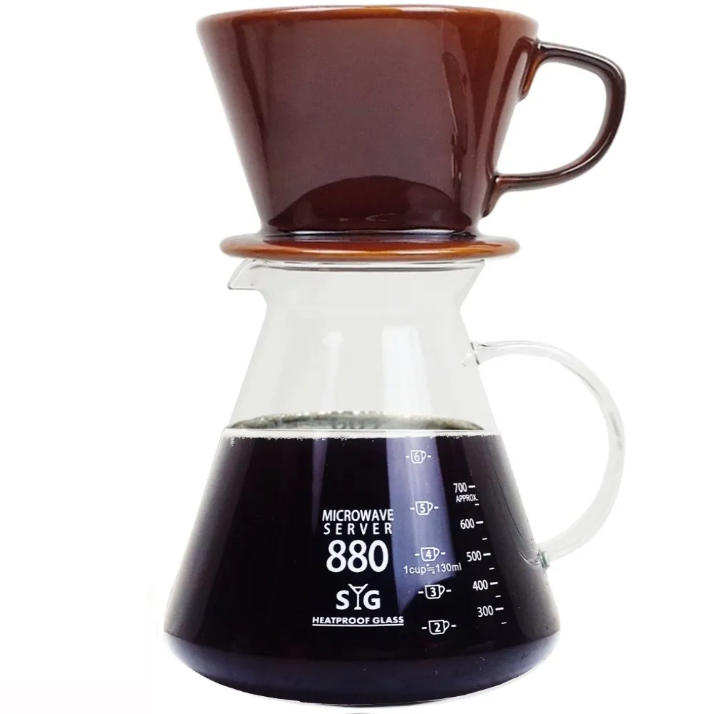 【咖啡沖泡組2】大號陶瓷濾杯+台玻880ml咖啡壺-玻璃把/泡咖啡/泡茶濾杯/手沖咖啡濾器(2入隨機出貨)