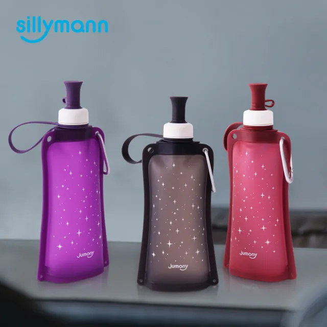 【韓國sillymann】100%時尚便攜捲式鉑金矽膠水瓶550ml-星空紫(鉑金矽膠可進沸水、蒸氣紫外線消毒鍋消毒)