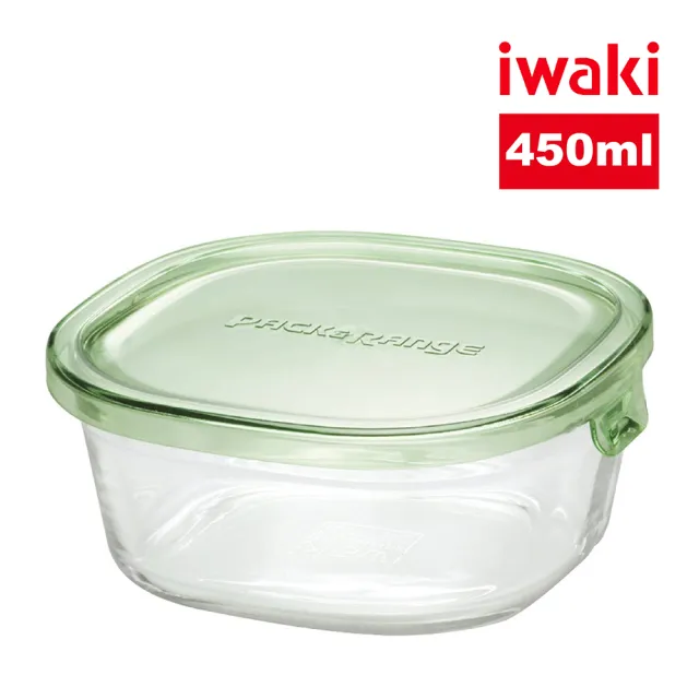 【iwaki】耐熱玻璃方形微波保鮮盒450ml(綠色)