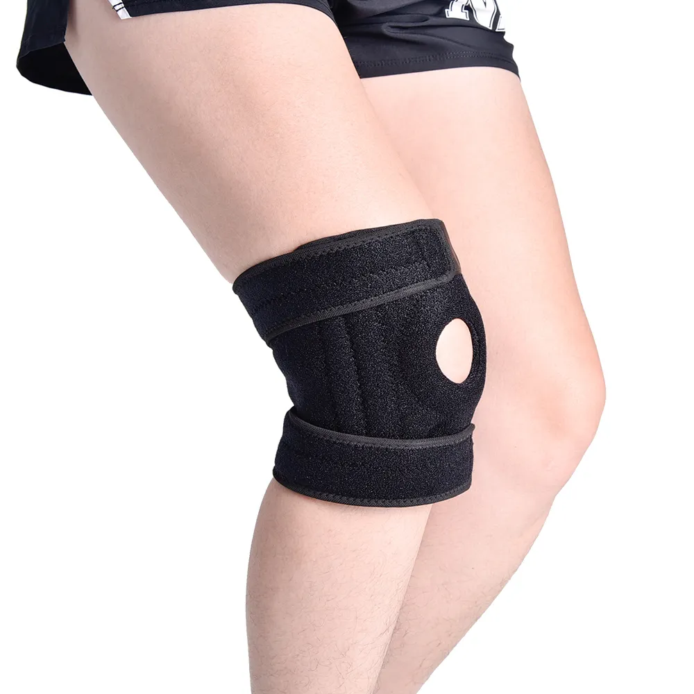 【Leader X】專業運動可調式雙彈簧加強支撐護膝減壓墊 黑色(髕骨中空開孔SBR墊片 五個黏合點 2只入)