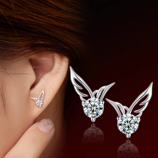 【I.Dear Jewelry】愛在飛翔-韓國晶鑽翅膀造型銀色耳針耳環(愛在飛翔)