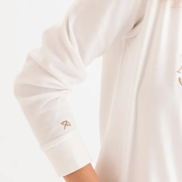 【Arnold Palmer 雨傘】女裝-經典配色大LOGO印花圓領上衣(白色)