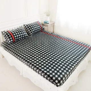 【奶油獅】雙人加大6尺床包三件組-台灣製造100%精梳純棉(格紋系列-黑)