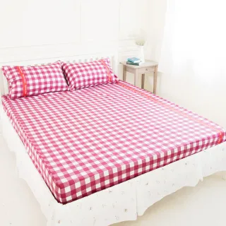 【奶油獅】雙人特大7尺床包三件組-台灣製造100%精梳純棉(格紋系列-紅)