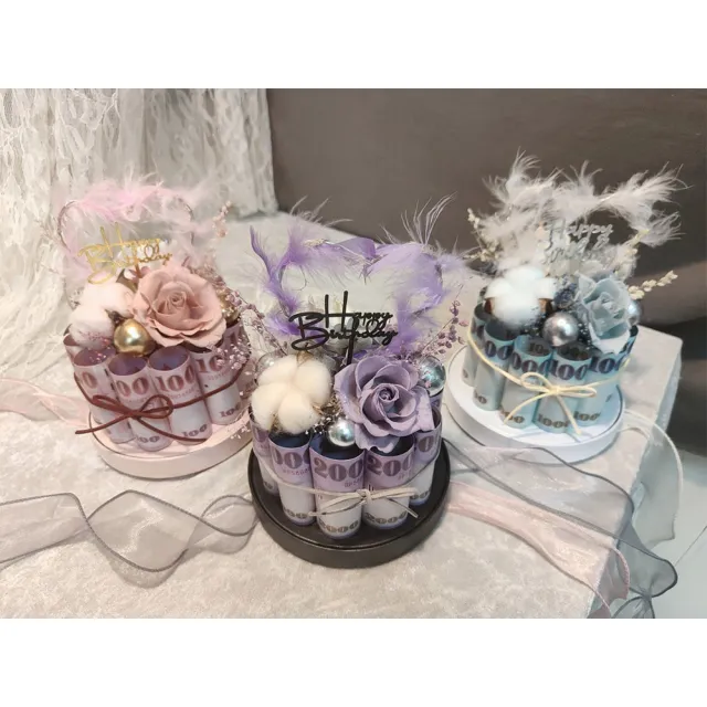 【OSTARA FLORIST 奧斯塔拉花藝】永生花生日蛋糕(永生花材、不凋玫瑰、永生配材、有錢花蛋糕)