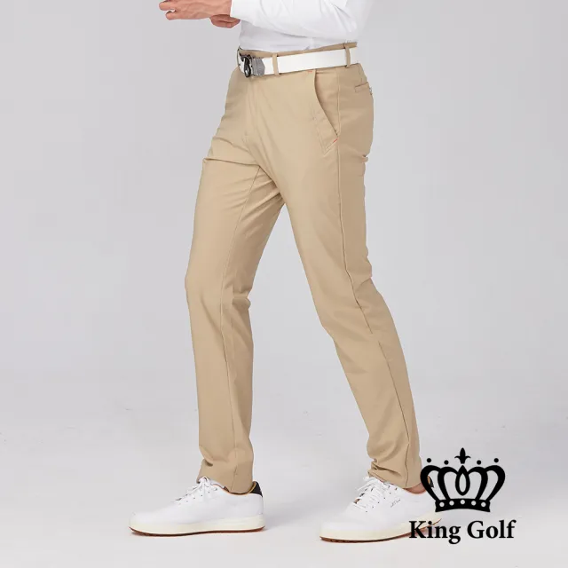 【KING GOLF】速達-網路獨賣款-男款立體剪裁修身彈性休閒長褲/高爾夫球褲(卡其)