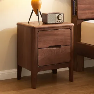 【橙家居·家具】盧森堡系列胡桃木雙抽床頭櫃  LSB-B5025(售完採預購 實木邊櫃 床頭櫃 床頭收納 置物櫃)