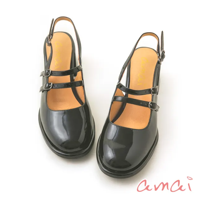 【amai】復古學院風漆皮瑪麗珍鞋 瑪麗珍 娃娃鞋 瑪莉珍 粗跟 時尚 百搭 大尺碼 SP112-23BK(黑色)