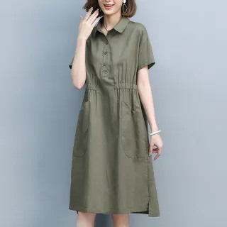 【ONEY 歐妮】現貨 休閒寬鬆純色收腰連衣裙(洋裝/休閒/短袖)