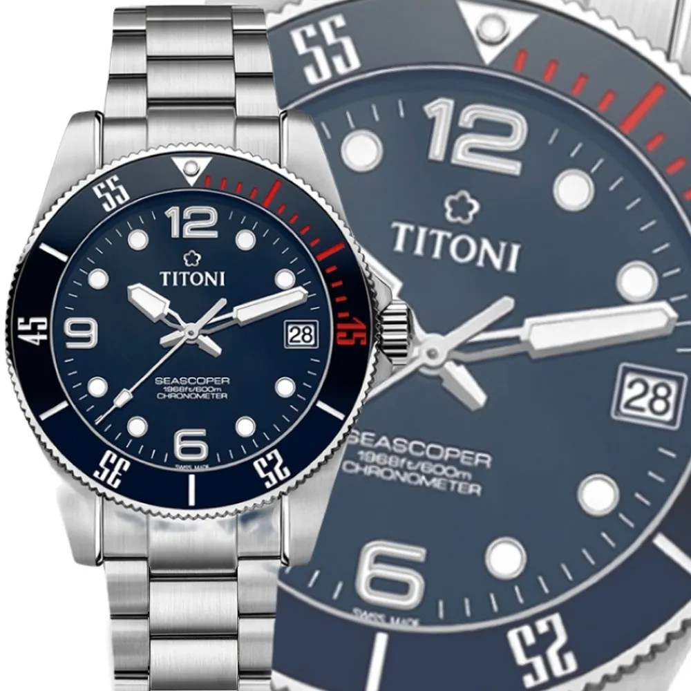 【TITONI 梅花錶】SEASCOPER 天文台認證 600米 潛水機械腕錶 42mm(83600S-BE-255 藍)