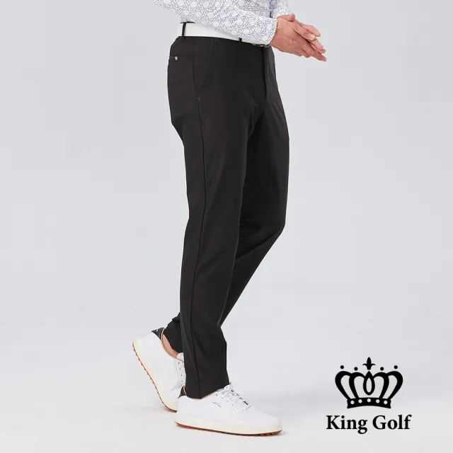 【KING GOLF】速達-網路獨賣款-男款立體剪裁修身彈性休閒長褲/高爾夫球褲(黑色)