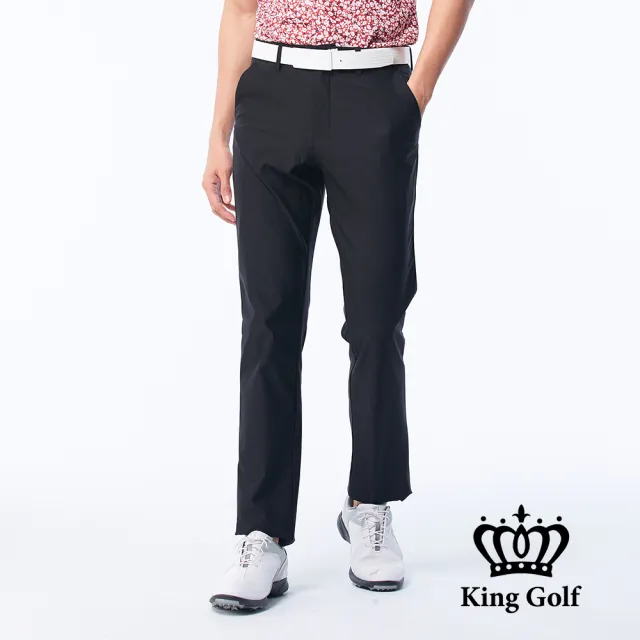【KING GOLF】速達-網路獨賣款-男款立體剪裁修身彈性休閒長褲/高爾夫球褲(黑色)