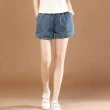 【米蘭精品】牛仔褲單寧短褲(寬鬆高腰開叉闊腿女褲子74fm44)