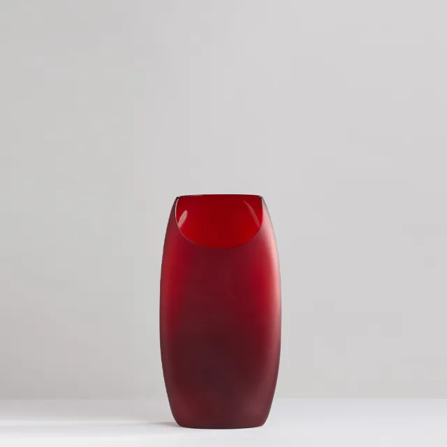 【3,co】玻璃月型口扁平花器-紅(9號)