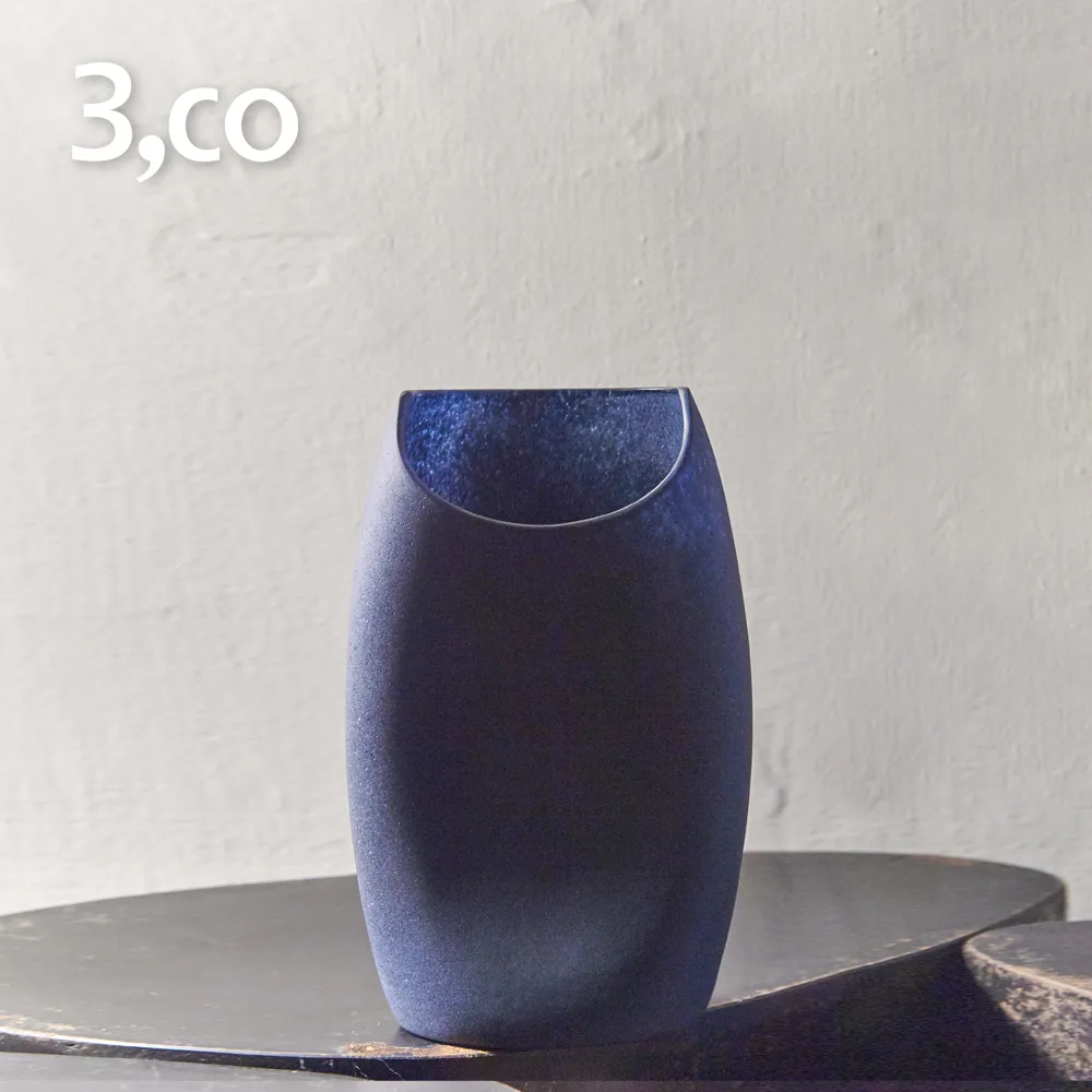 【3,co】玻璃月型口扁平花器-藍(8號)
