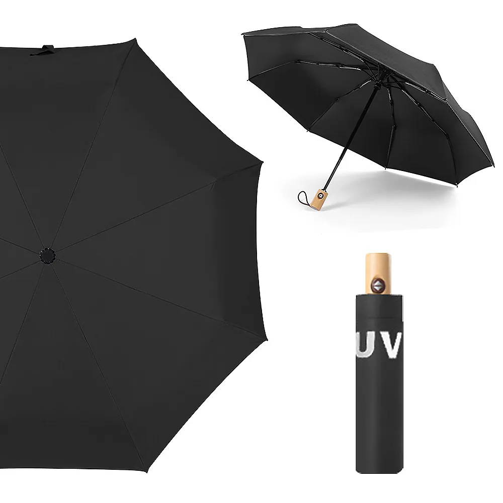【幸福揚邑】降溫抗UV防風防撥水大傘面全自動開收木柄晴雨摺疊傘(黑)