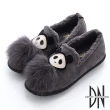 【DN】舒適保暖 立體毛毛熊貓平底毛絨鞋(灰)